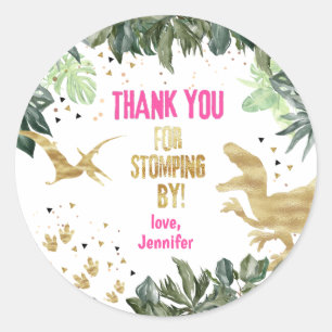 Dinosaur Girl Thank You Stomping By Classic Round Sticker