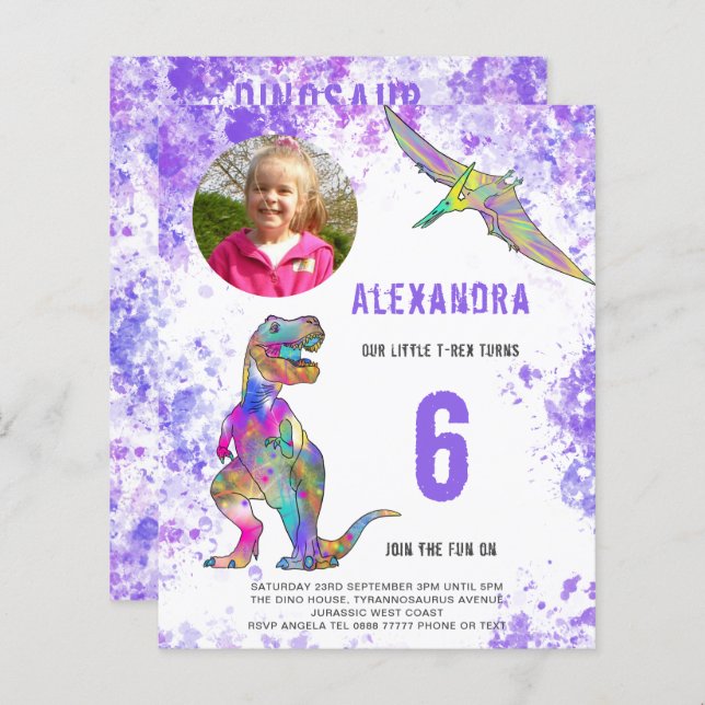 Dinosaur Girls Birthday Party Photo  (Front/Back)