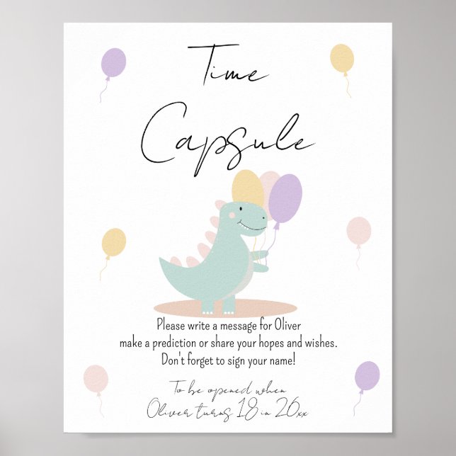 Dinosaur Girly Pink  Birthday Party Time Capsule Poster (Front)