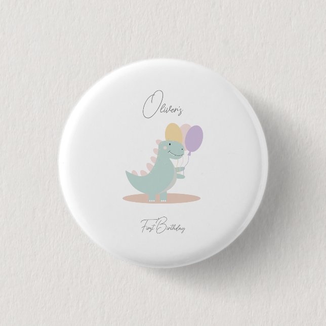 Dinosaur Girly Pink Blue Lilac Birthday Party 3 Cm Round Badge (Front)