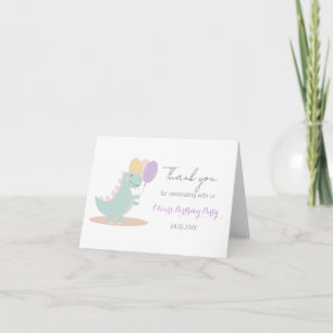 Dinosaur Girly Pink Blue Lilac Birthday Thank you Card