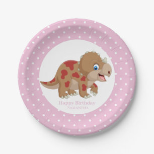 Dinosaur Gold Triceratops  Party  White Dots Paper Plate