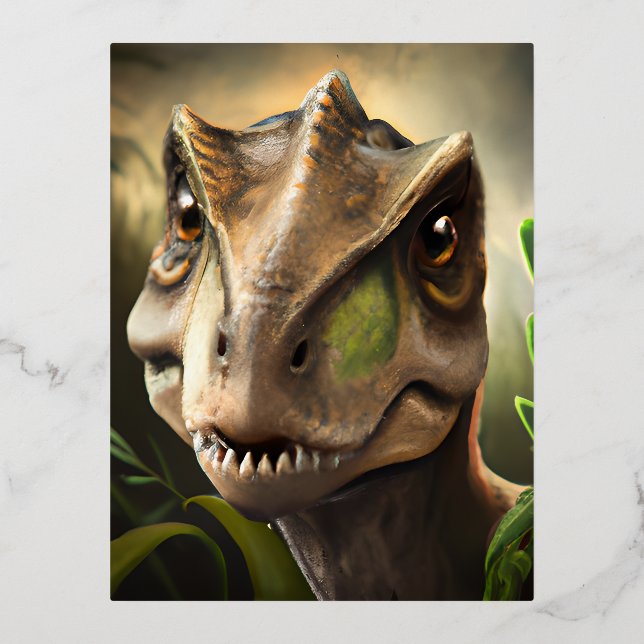 Dinosaur Graphic Foil Holiday Postcard (Front)