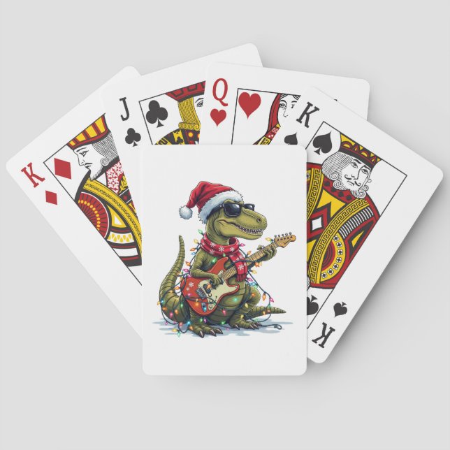 Dinosaur Guitar Player Xmas Playing Cards (Back)