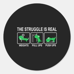 Dinosaur Gym Dino Workout Fun Strongman The Strugg Classic Round Sticker