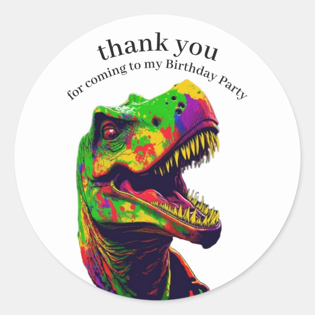 Dinosaur Happy Birthday Boy Thank You     Classic Round Sticker (Front)