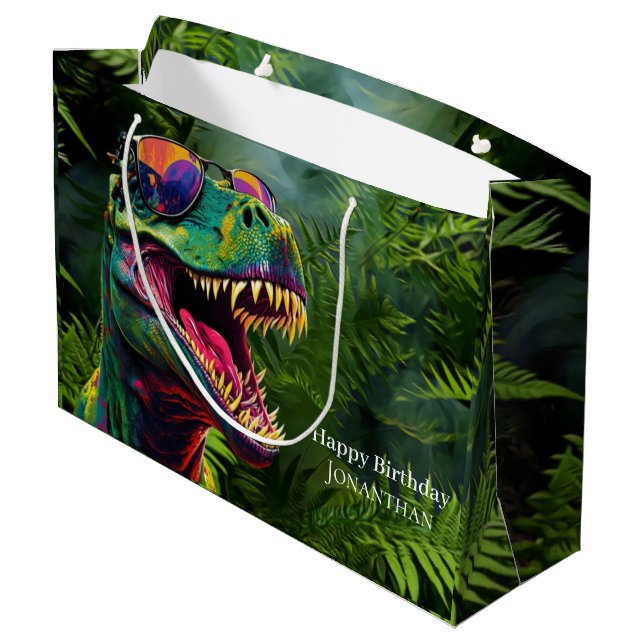 Dinosaur Happy Birthday kids Jungle Large Gift Bag (Back Angled)