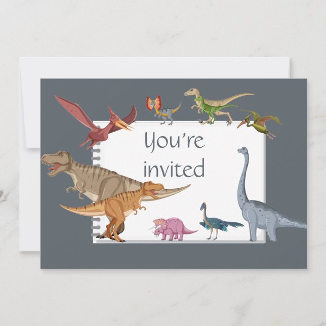 Dinosaur Happy Birthday Party Custom Invite (Front)