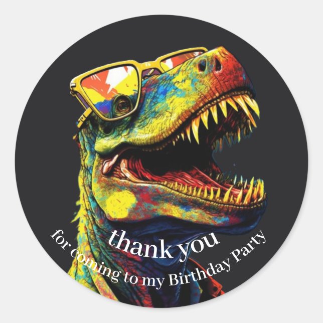 Dinosaur Happy Birthday Thank You   Classic Round Sticker (Front)