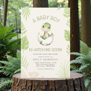 Dinosaur Hatching Soon Baby Boy Shower  Invitation