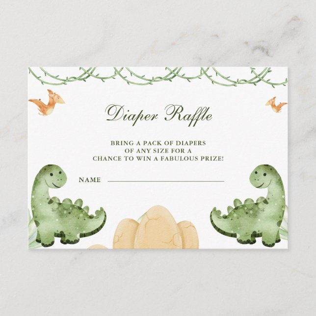 Dinosaur Hatching Soon Baby Shower Diapper Raffle Enclosure Card (Front)