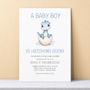 Dinosaur Hatching Soon Blue Boy Baby Shower Invitation