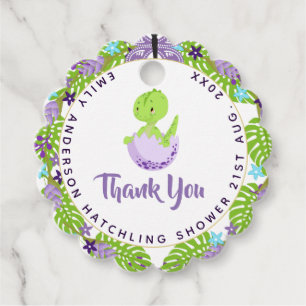 Dinosaur Hatchling Baby Shower Purple Blue Thanks Favour Tags