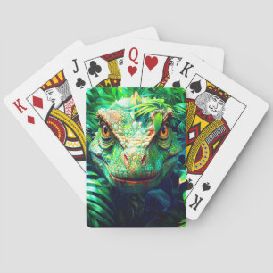 Dinosaur Head Striking Tropical Jungle Portrait Playing Cards