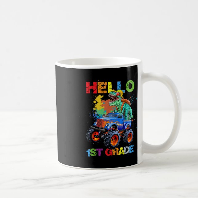 Dinosaur Hello 1st Grade Back To School First Day  Coffee Mug (Right)