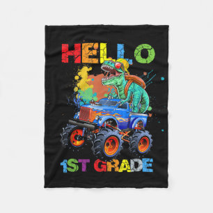 Dinosaur Hello 1st Grade Back To School First Day Fleece Blanket