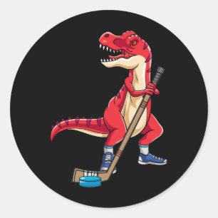 Dinosaur Hockey Stick Puck Goal Goalie TRex T Rex Classic Round Sticker