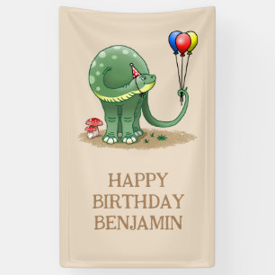 Dinosaur holding Balloons Birthday Banner