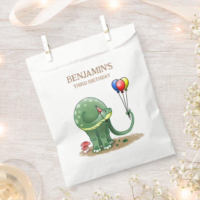 Dinosaur holding Balloons Birthday Favour Bag (Clipped)
