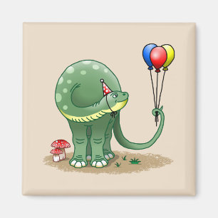 Dinosaur holding Balloons Birthday Magnet