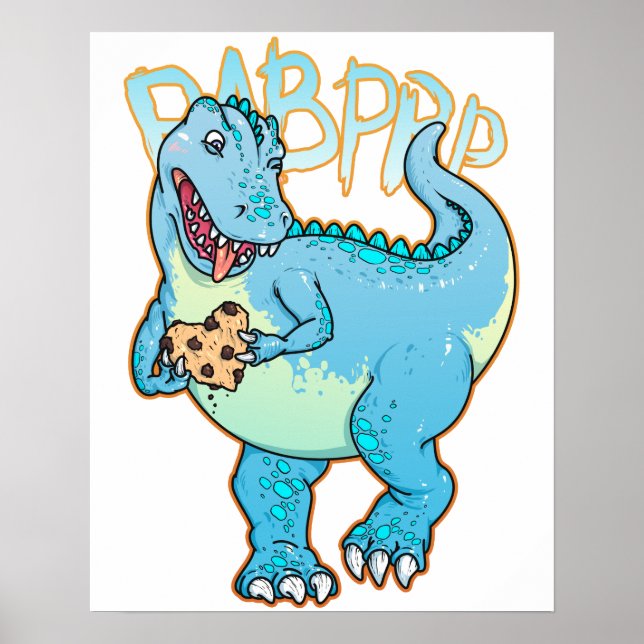 Dinosaur holding heart shaped cookie. Artwork. Poster (Front)