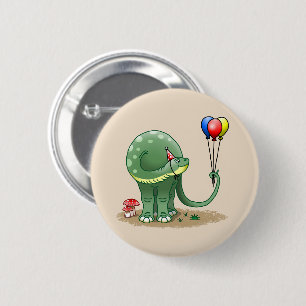 Dinosaur holding the birthday balloons 6 cm round badge