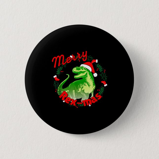 Dinosaur Holiday Merry Christmas Juric Tyrannosaur 6 Cm Round Badge (Front)