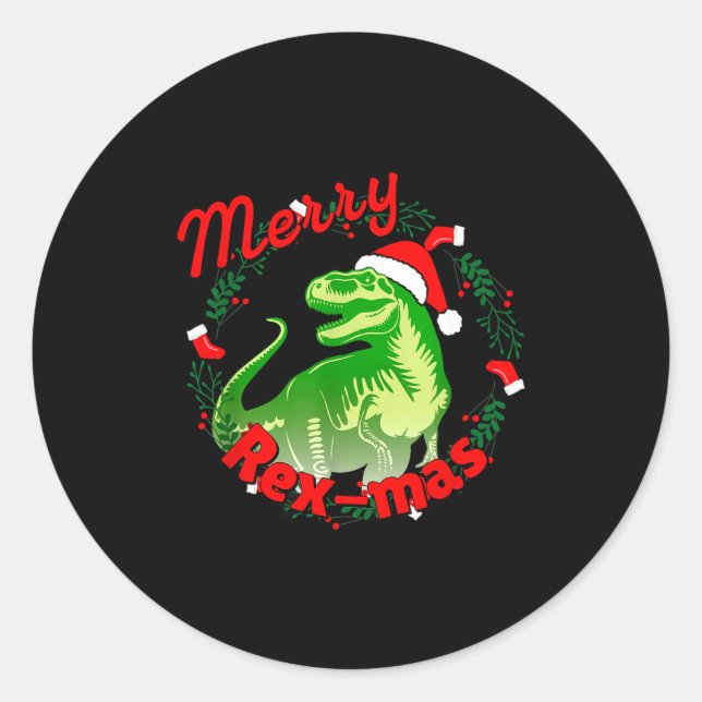 Dinosaur Holiday Merry Christmas Juric Tyrannosaur Classic Round Sticker (Front)