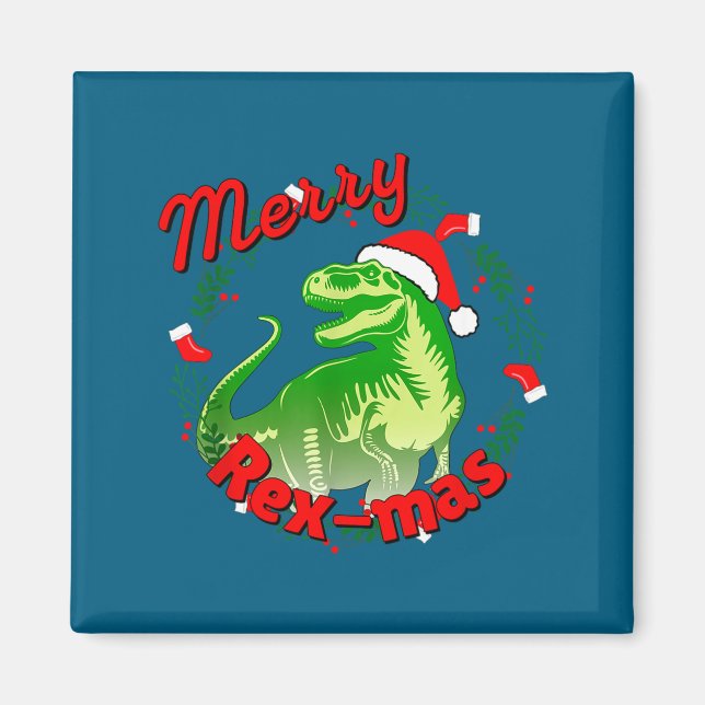 Dinosaur Holiday Merry Christmas Juric Tyrannosaur Magnet (Front)