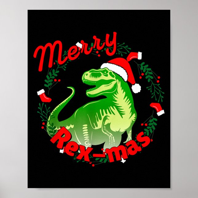 Dinosaur Holiday Merry Christmas Juric Tyrannosaur Poster (Front)