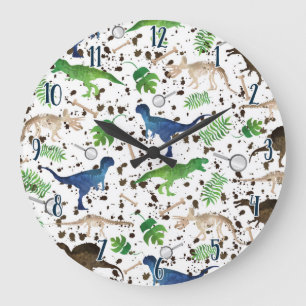 Dinosaur Hunt! Dinosaurs on Safari Boys Kids Large Clock