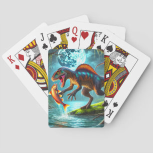 Dinosaur Hunting for Fish Playing Cards