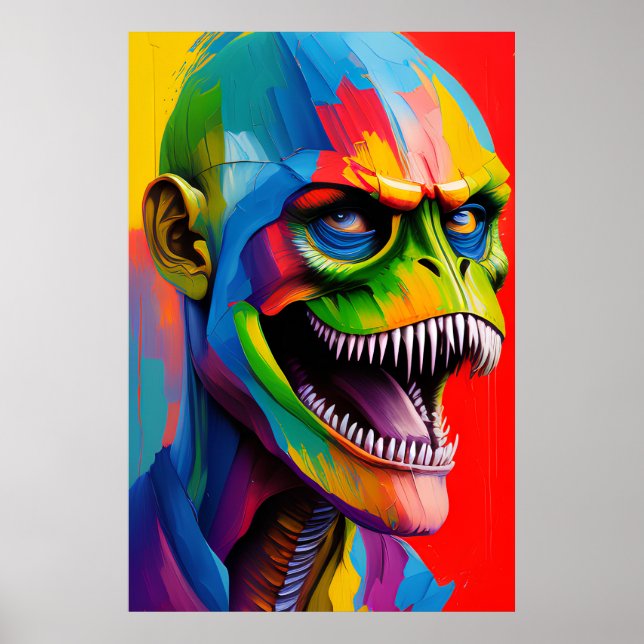 Dinosaur Hybrid Cyborg Art - T-Rex Illustration Poster (Front)