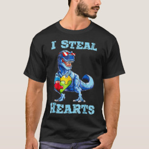 Dinosaur I Steal Hearts Autism Awareness Valentine T-Shirt