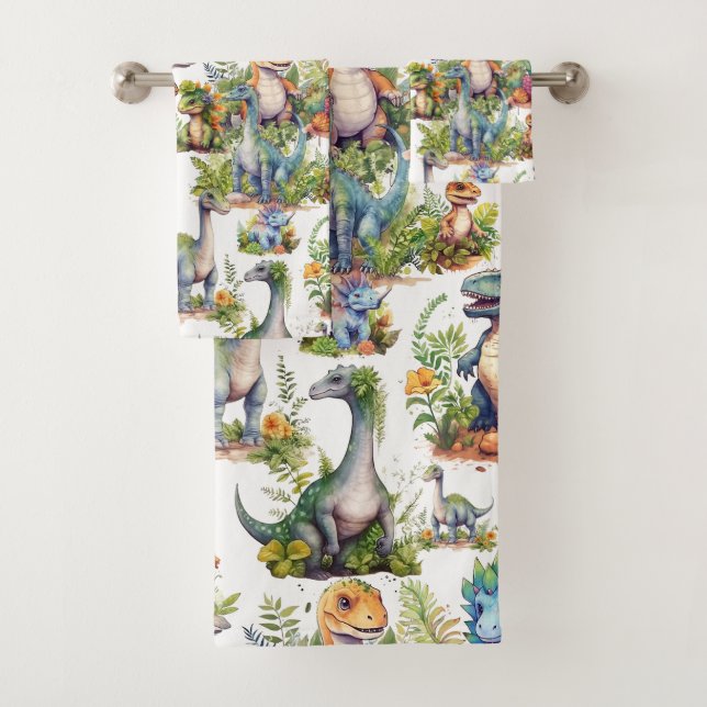 Dinosaur Illustration Bath Towel Set (Insitu)