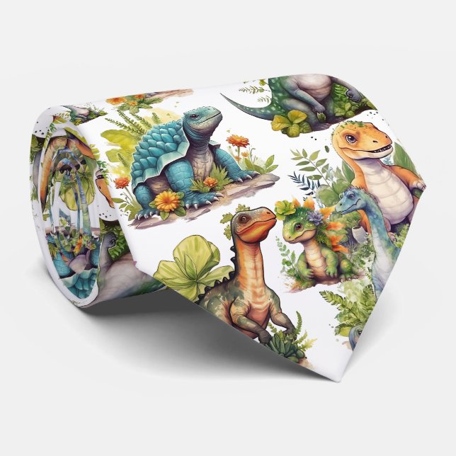 Dinosaur Illustration Tie (Rolled)
