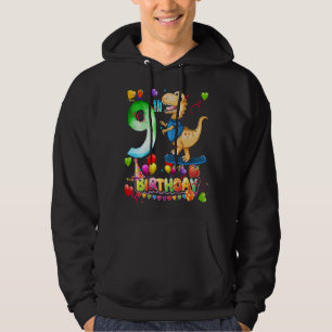 Dinosaur I'm 9 Years Old Girls Birthday Dinosaur P Hoodie