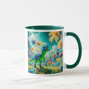 Dinosaur in a colorful prehistoric jungle. mug
