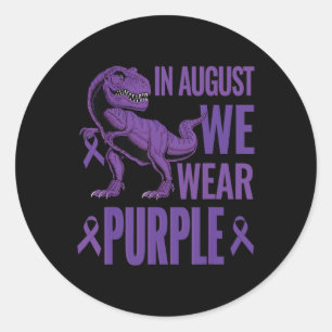 Dinosaur In August we wear purple Rainbow Overdose Classic Round Sticker