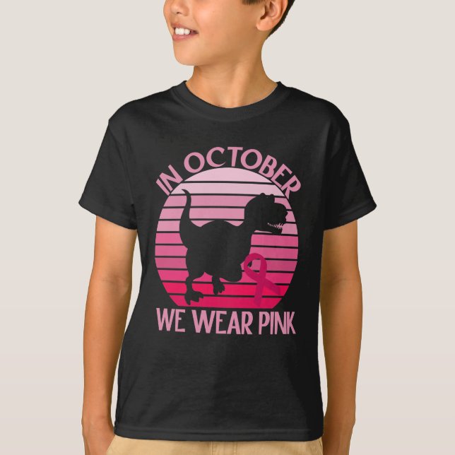Dinosaur In October We Wear Pink Breast Cancer T-Shirt (Front)