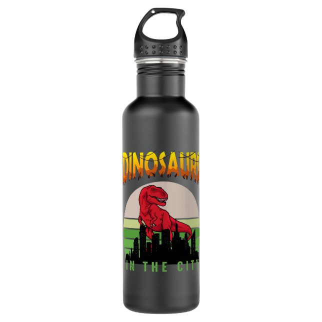 Dinosaur in the City | Dinosaur Design 710 Ml Water Bottle (Front)