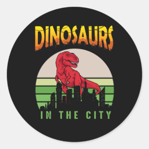 Dinosaur in the City   Dinosaur Design Classic Round Sticker