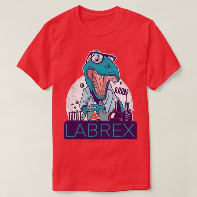Dinosaur in wet Lab Labrex Chemist Test tubes T-Shirt (Design Front)