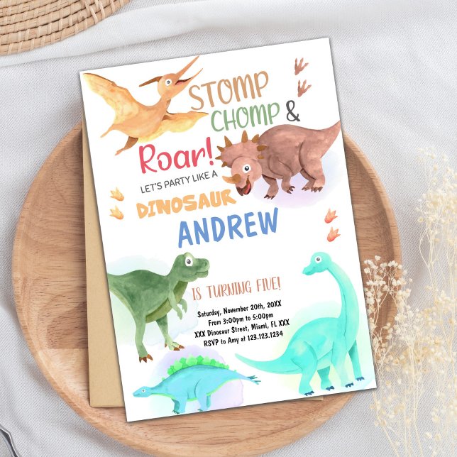 Dinosaur Invitation (Orange Green Dinosaur Birthday Invitations)