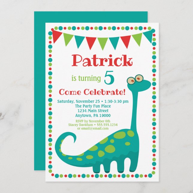 Dinosaur Invitation Funny Dino Birthday (Front/Back)