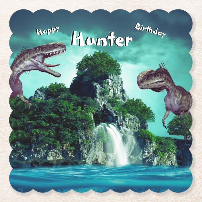 Dinosaur Island Happy Birthday Party   Paper Coaster (Front)