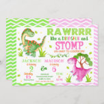 Dinosaur Joint Birthday Invitation for Boy & Girl<br><div class="desc">All designs are © Happy Panda Print</div>