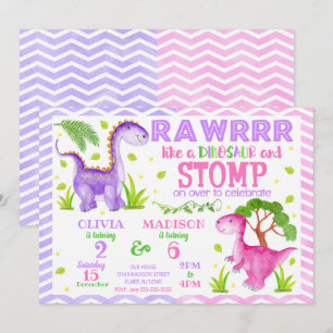 Dinosaur Joint Birthday Invitation for Girls