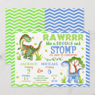 Dinosaur Joint Birthday Invitation for Siblings