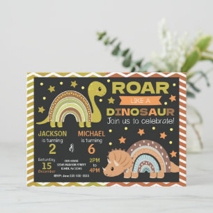 Dinosaur Joint Birthday Invitation for Siblings